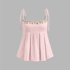 Cider Cotton Shell Beaded Bowknot Pleated Top 10